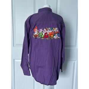 Disney Store Vintage Snow White Seven Dwarfs Purple Button Down Shirt Size L